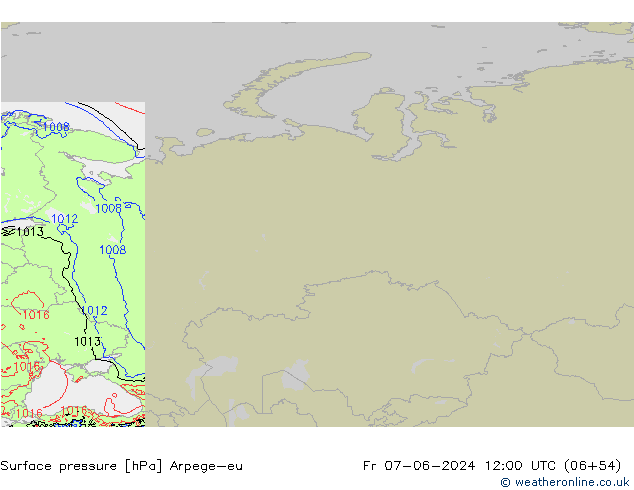 Pressione al suolo Arpege-eu ven 07.06.2024 12 UTC