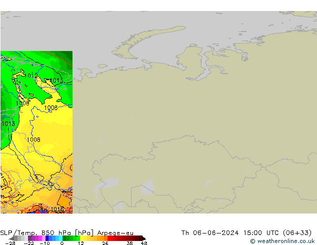 SLP/Temp. 850 hPa Arpege-eu  06.06.2024 15 UTC