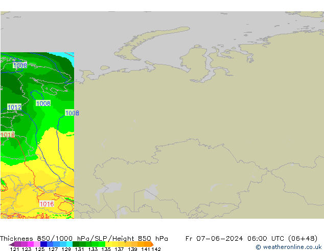 850-1000 hPa Kalınlığı Arpege-eu Cu 07.06.2024 06 UTC