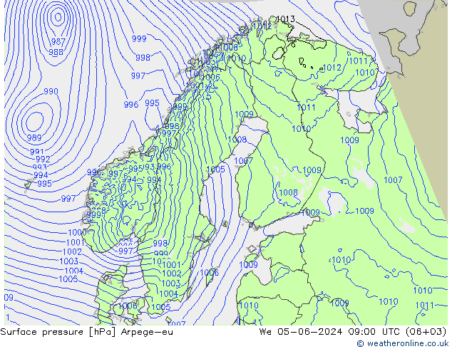 Pressione al suolo Arpege-eu mer 05.06.2024 09 UTC