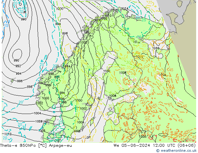 Theta-e 850hPa Arpege-eu mié 05.06.2024 12 UTC