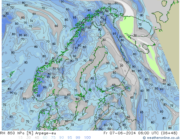 850 hPa Nispi Nem Arpege-eu Cu 07.06.2024 06 UTC