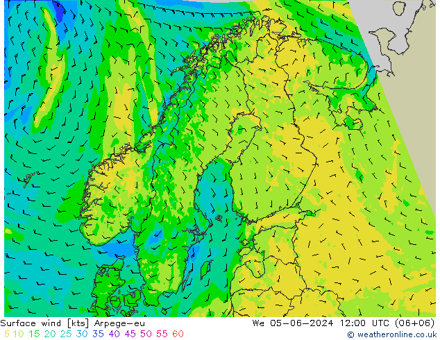 Vent 10 m Arpege-eu mer 05.06.2024 12 UTC