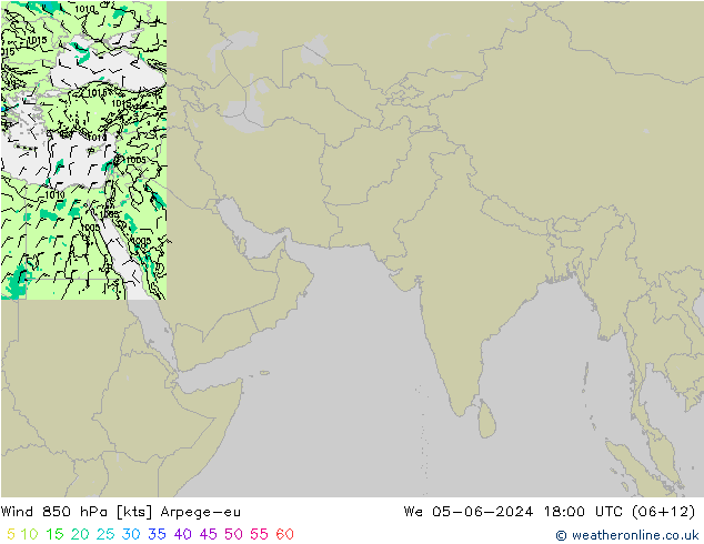 ветер 850 гПа Arpege-eu ср 05.06.2024 18 UTC