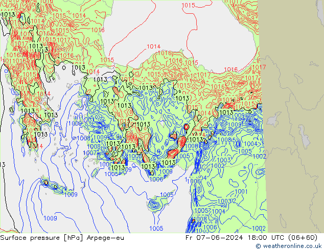 Yer basıncı Arpege-eu Cu 07.06.2024 18 UTC