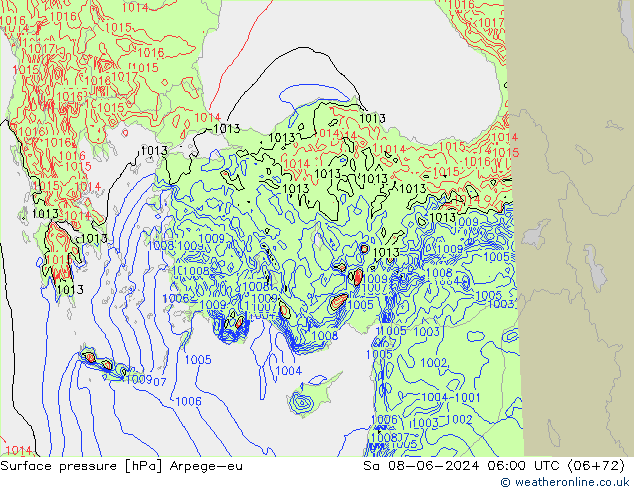 Surface pressure Arpege-eu Sa 08.06.2024 06 UTC