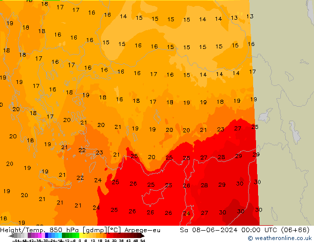 Height/Temp. 850 hPa Arpege-eu Sa 08.06.2024 00 UTC