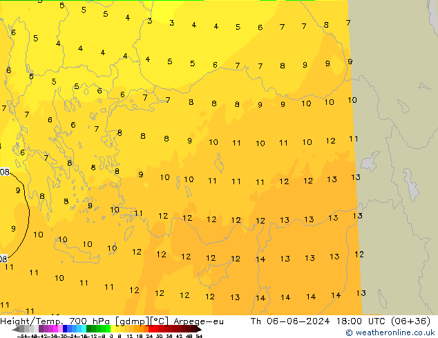 Height/Temp. 700 hPa Arpege-eu Th 06.06.2024 18 UTC