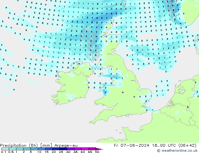 Precipitation (6h) Arpege-eu Fr 07.06.2024 00 UTC