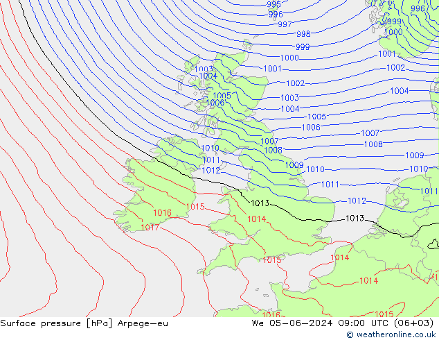 Surface pressure Arpege-eu We 05.06.2024 09 UTC