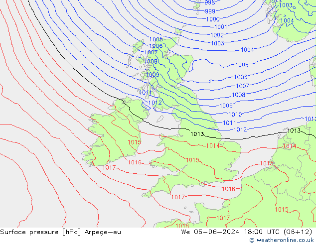 Atmosférický tlak Arpege-eu St 05.06.2024 18 UTC