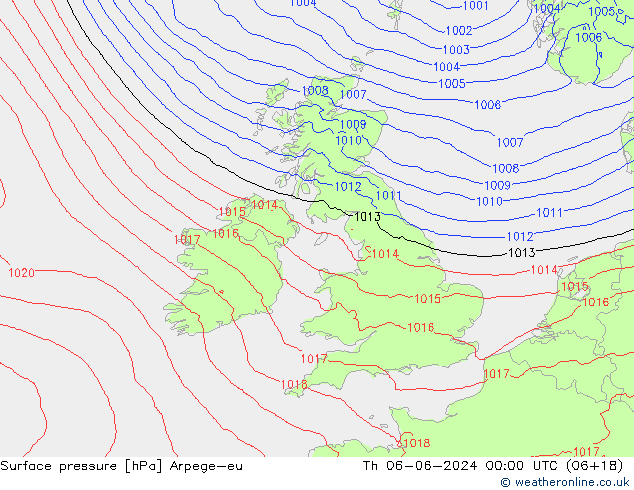 Presión superficial Arpege-eu jue 06.06.2024 00 UTC