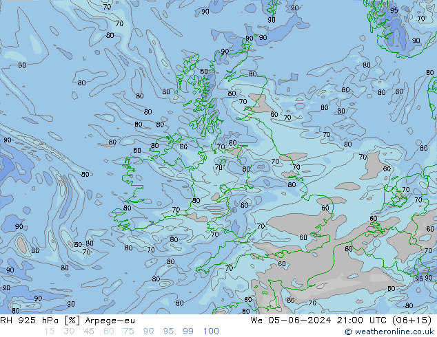 RH 925 hPa Arpege-eu We 05.06.2024 21 UTC