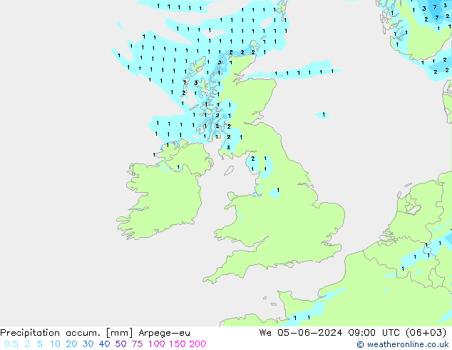 Precipitation accum. Arpege-eu  05.06.2024 09 UTC