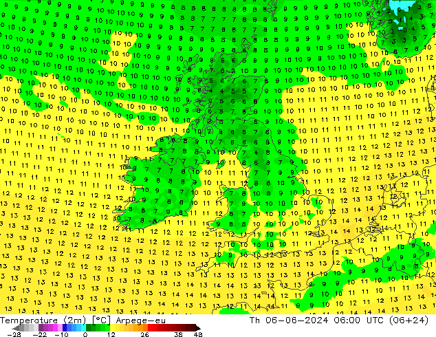 карта температуры Arpege-eu чт 06.06.2024 06 UTC