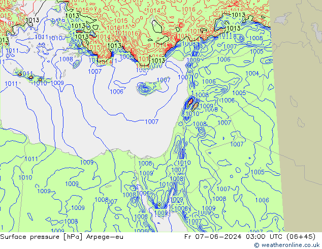 Atmosférický tlak Arpege-eu Pá 07.06.2024 03 UTC