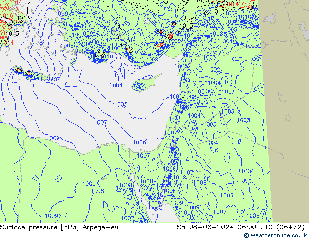 Surface pressure Arpege-eu Sa 08.06.2024 06 UTC