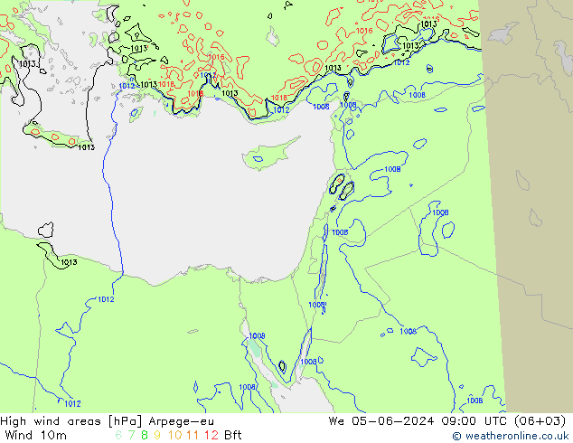 High wind areas Arpege-eu mer 05.06.2024 09 UTC