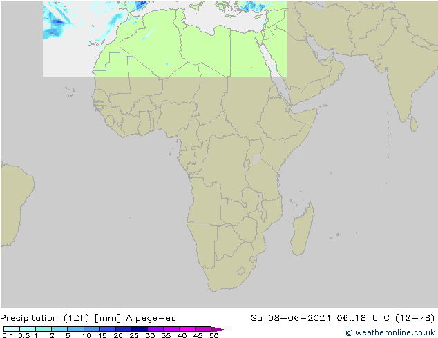 Precipitazione (12h) Arpege-eu sab 08.06.2024 18 UTC