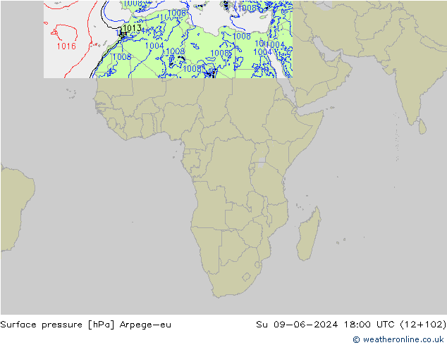 pressão do solo Arpege-eu Dom 09.06.2024 18 UTC