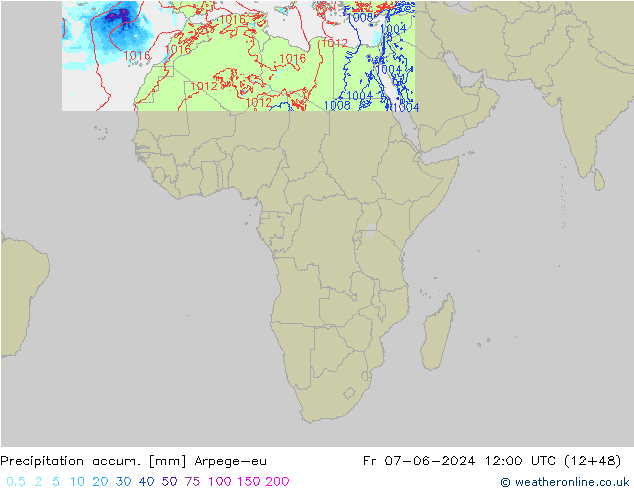 Precipitation accum. Arpege-eu ven 07.06.2024 12 UTC