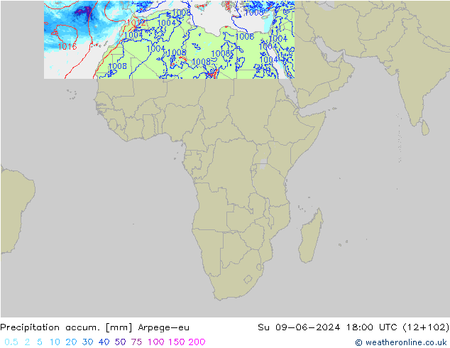 Toplam Yağış Arpege-eu Paz 09.06.2024 18 UTC