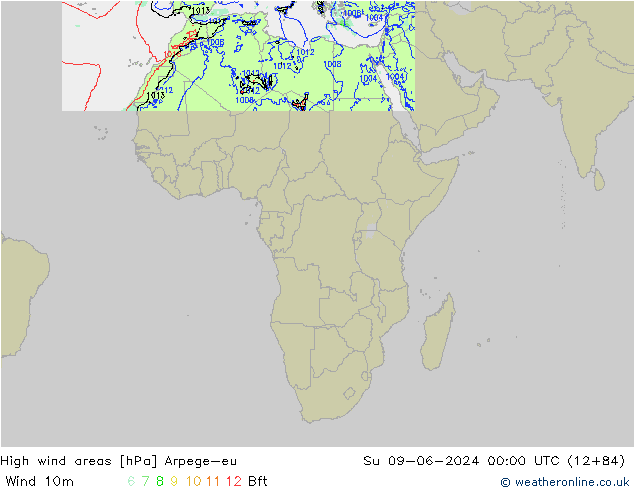 High wind areas Arpege-eu dim 09.06.2024 00 UTC