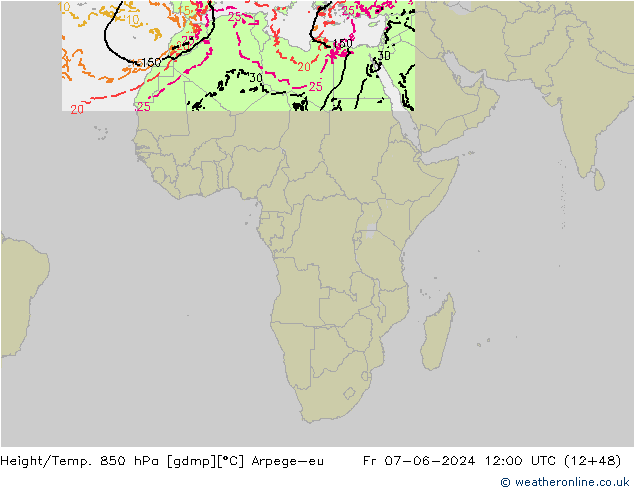 Height/Temp. 850 hPa Arpege-eu  07.06.2024 12 UTC