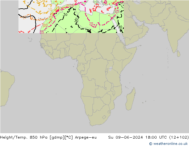 Height/Temp. 850 hPa Arpege-eu nie. 09.06.2024 18 UTC