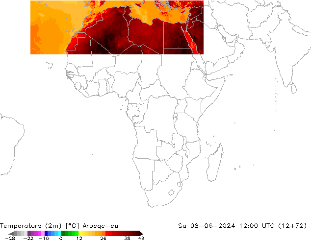 Sıcaklık Haritası (2m) Arpege-eu Cts 08.06.2024 12 UTC