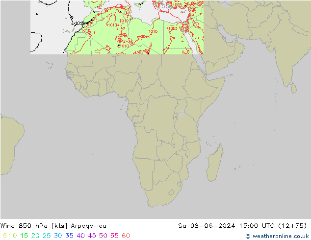 Wind 850 hPa Arpege-eu Sa 08.06.2024 15 UTC