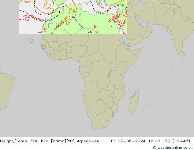 Height/Temp. 500 гПа Arpege-eu пт 07.06.2024 12 UTC