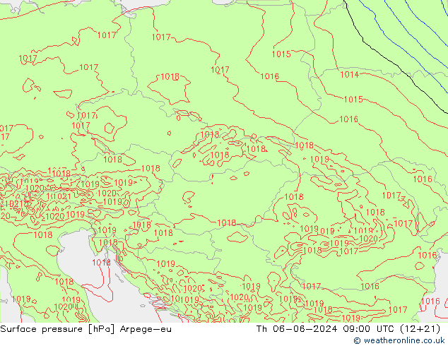 Surface pressure Arpege-eu Th 06.06.2024 09 UTC