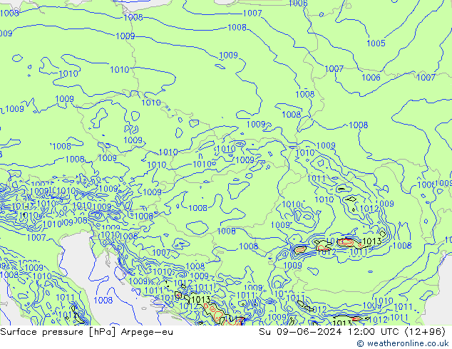 Surface pressure Arpege-eu Su 09.06.2024 12 UTC