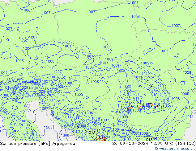 Atmosférický tlak Arpege-eu Ne 09.06.2024 18 UTC