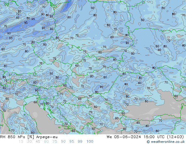 850 hPa Nispi Nem Arpege-eu Çar 05.06.2024 15 UTC