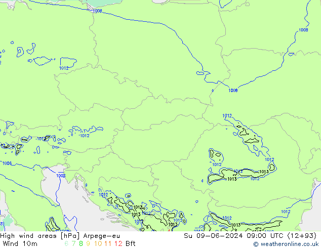 Windvelden Arpege-eu zo 09.06.2024 09 UTC