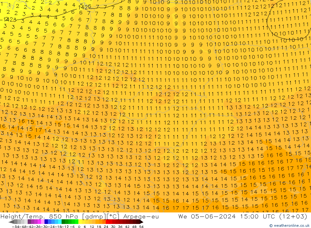 Height/Temp. 850 hPa Arpege-eu We 05.06.2024 15 UTC