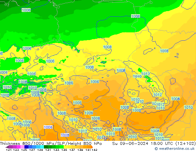 Thck 850-1000 hPa Arpege-eu dom 09.06.2024 18 UTC