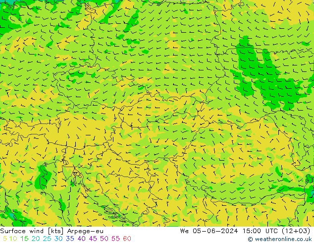 Vento 10 m Arpege-eu mer 05.06.2024 15 UTC