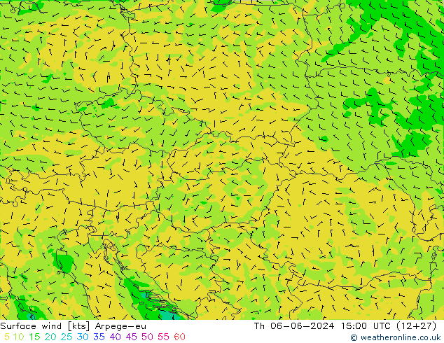 Surface wind Arpege-eu Th 06.06.2024 15 UTC