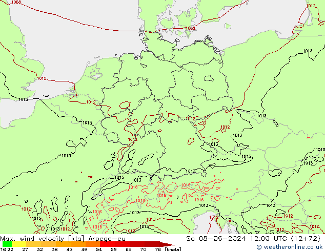 Windböen Arpege-eu Sa 08.06.2024 12 UTC