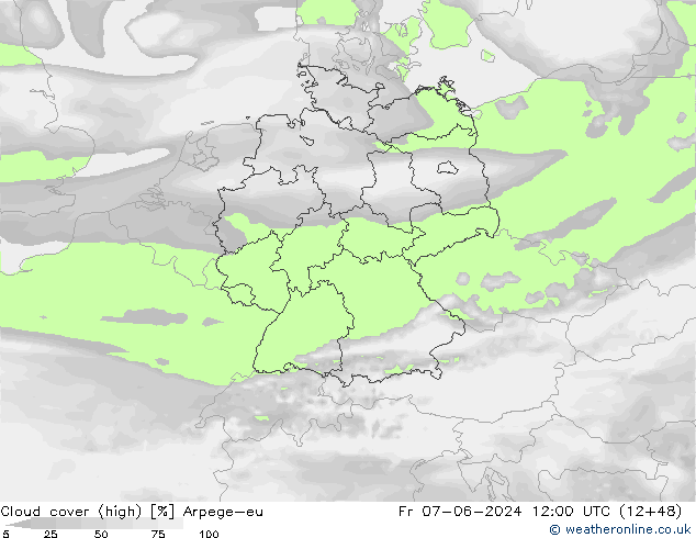 Cloud cover (high) Arpege-eu Fr 07.06.2024 12 UTC