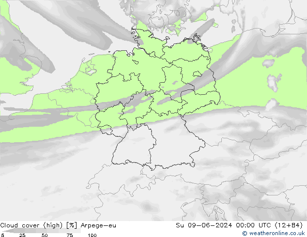 Bulutlar (yüksek) Arpege-eu Paz 09.06.2024 00 UTC