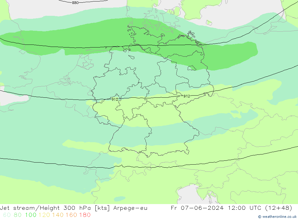 Jet stream/Height 300 hPa Arpege-eu Pá 07.06.2024 12 UTC