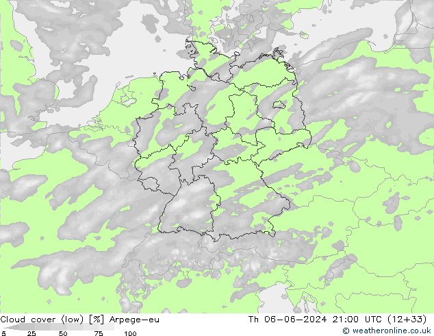 nízká oblaka Arpege-eu Čt 06.06.2024 21 UTC