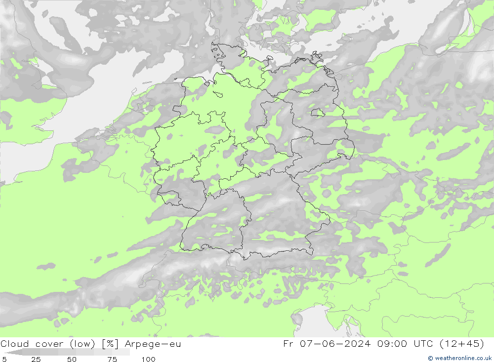 Bewolking (Laag) Arpege-eu vr 07.06.2024 09 UTC