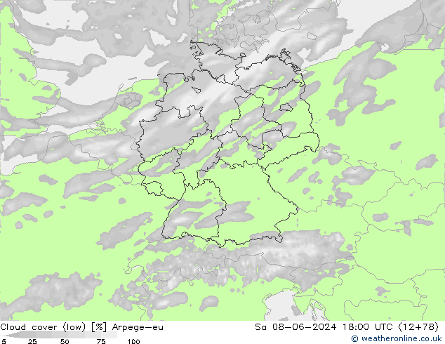 nízká oblaka Arpege-eu So 08.06.2024 18 UTC