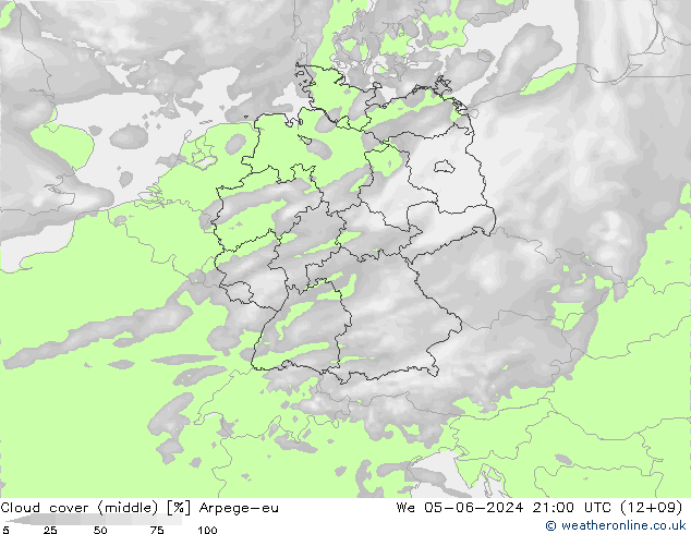 Cloud cover (middle) Arpege-eu We 05.06.2024 21 UTC