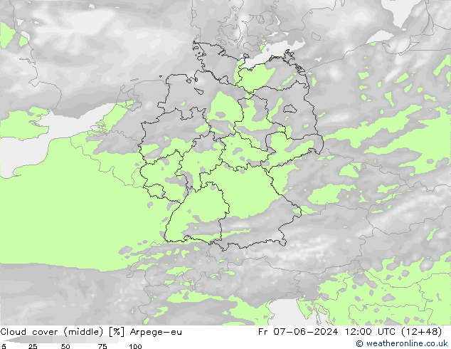 Cloud cover (middle) Arpege-eu Fr 07.06.2024 12 UTC